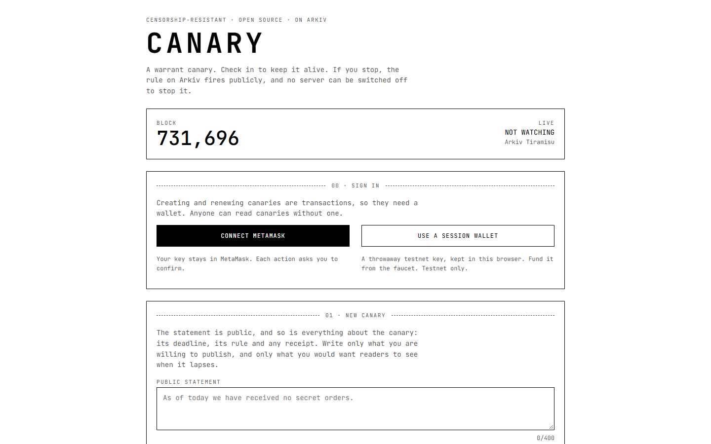 Canary landing page