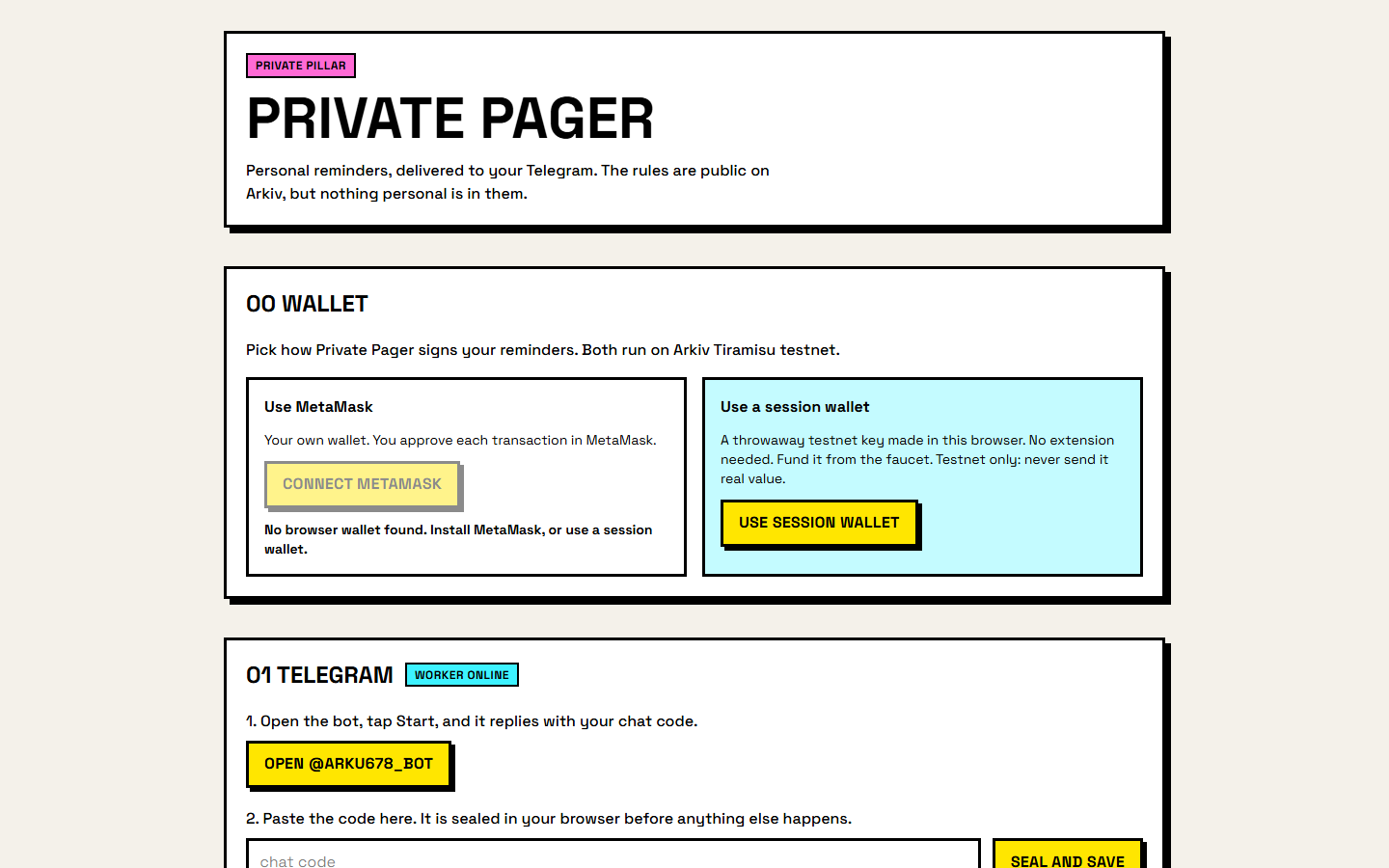 Private Pager landing page